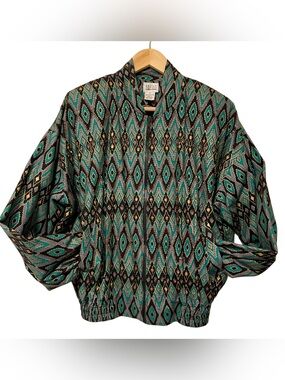 VTG Halsey Collection Beaded Cotton Bomber Jacket Geometric Southwestern Size S